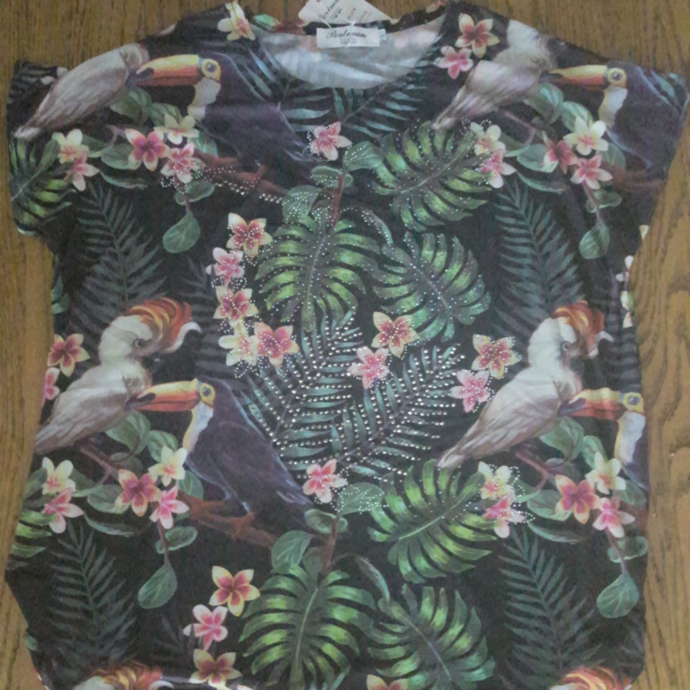 Portman womens large blouse new w tag toucan bird with bling